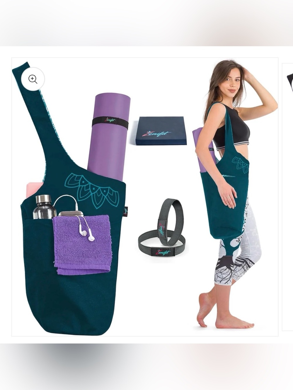 Yoga Mat Tote Bag Two Tone Teal Zenifit
